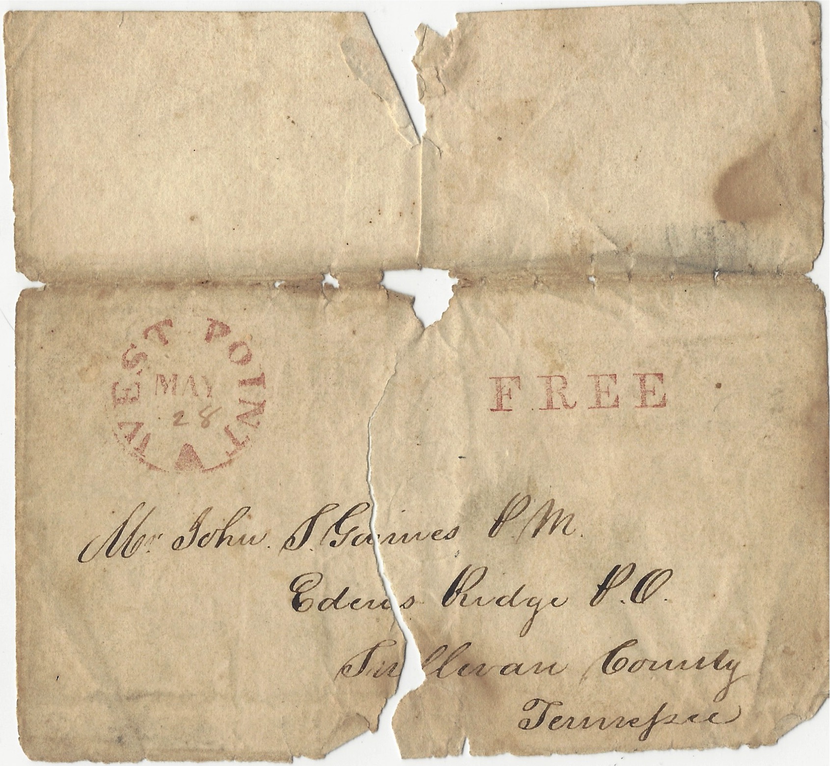 History--Envelope--SM Gaines from West Point